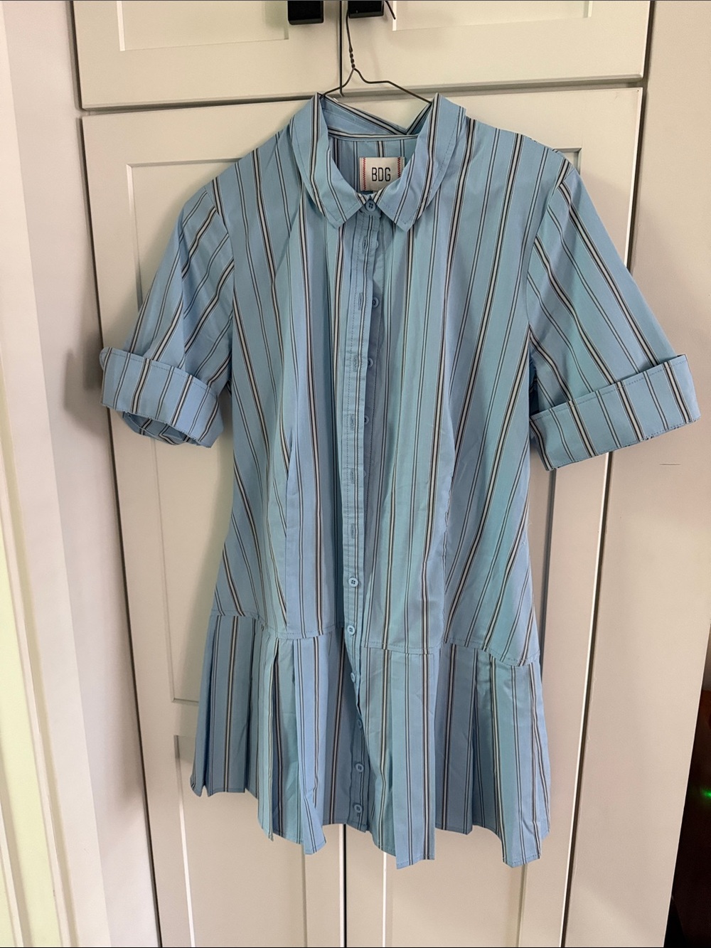 BDG Light Blue Striped Button-Front Shirt Dress